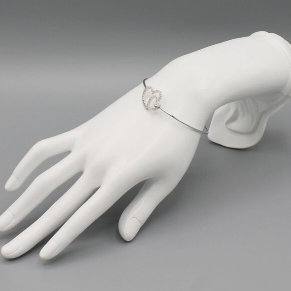 Bangle bracelet heart love romantic family silver tone thin elegant modern new - Picture 5 of 7